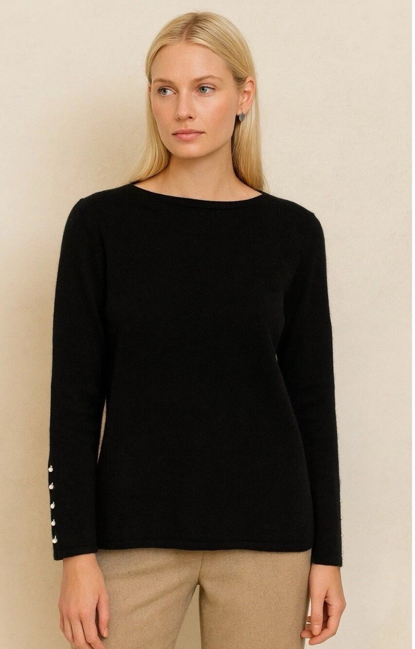 Belford Cashmere Sweater Luxury Black Lightweight Pullover Pearl Beading Small
